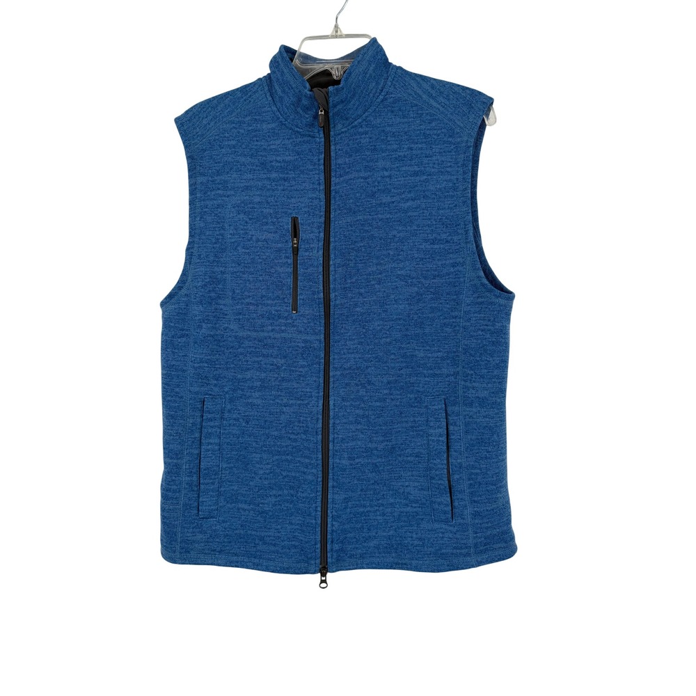 johnnie-O Mens Blue Heathered Full Zip West Coast Prep Vest Large